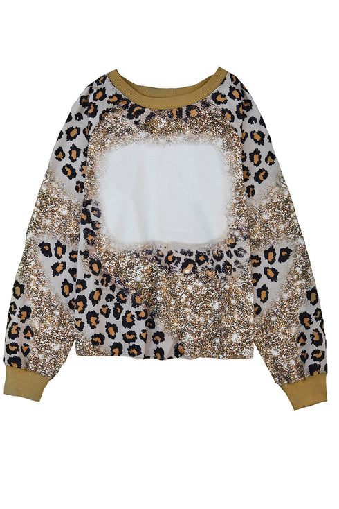 Western Style Bleached Leopard Print Long Sleeve Top