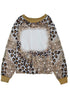 Western Style Bleached Leopard Print Long Sleeve Top