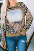 Western Style Bleached Leopard Print Long Sleeve Top