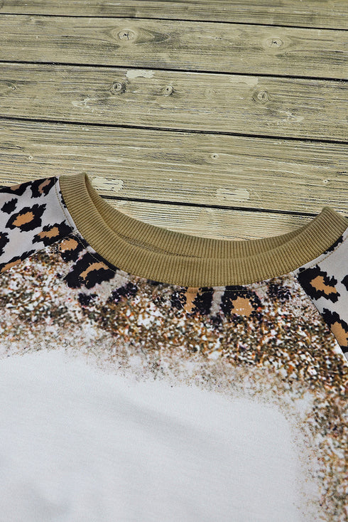 Western Style Bleached Leopard Print Long Sleeve Top