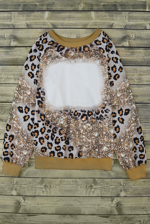 Western Style Bleached Leopard Print Long Sleeve Top
