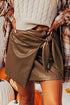 Western Style Bowknot Faux Leather Mini Skirt
