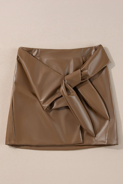 Western Style Bowknot Faux Leather Mini Skirt