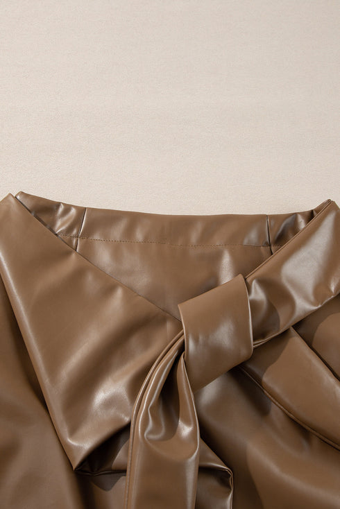 Western Style Bowknot Faux Leather Mini Skirt
