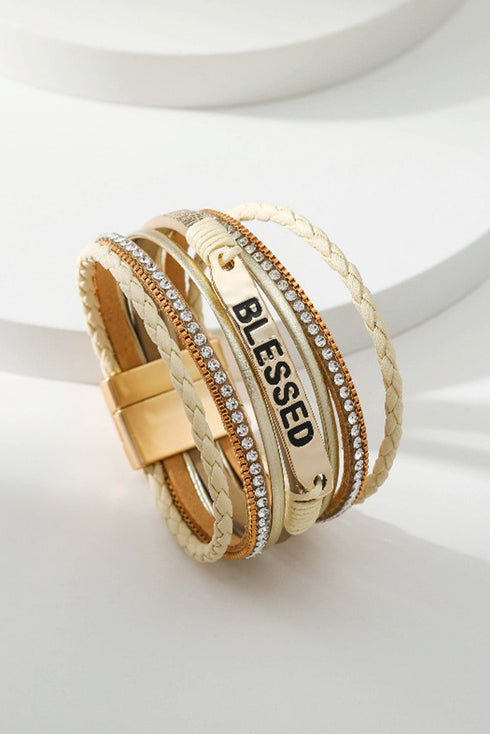 Western Style Braided Rhinestone Blessed Buckle Bracelet