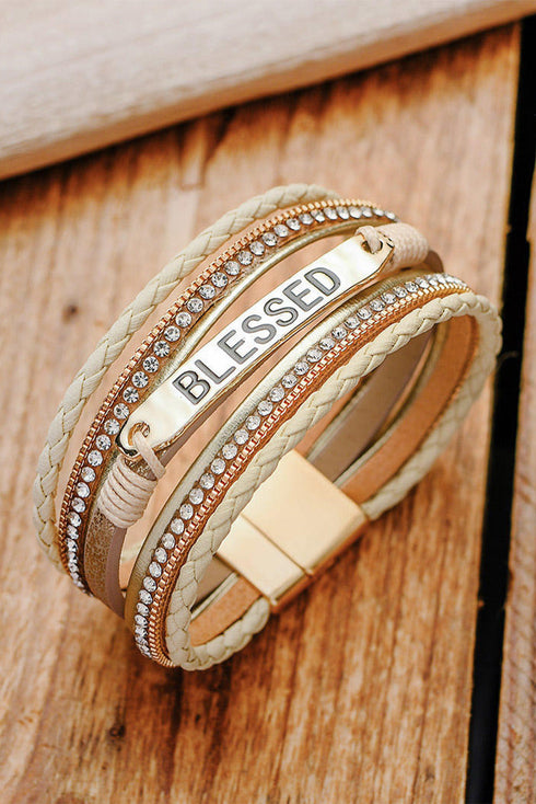 Western Style Braided Rhinestone Blessed Buckle Bracelet