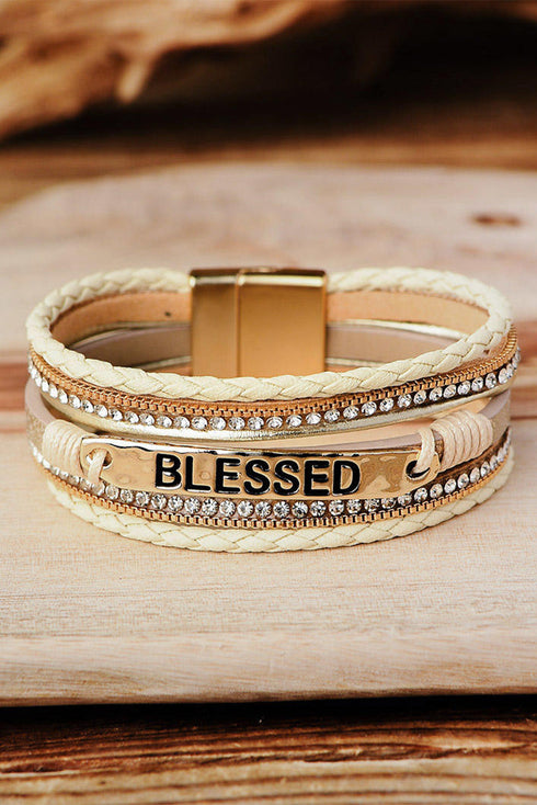 Western Style Braided Rhinestone Blessed Buckle Bracelet