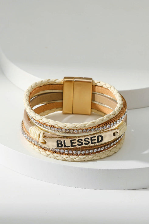 Western Style Braided Rhinestone Blessed Buckle Bracelet