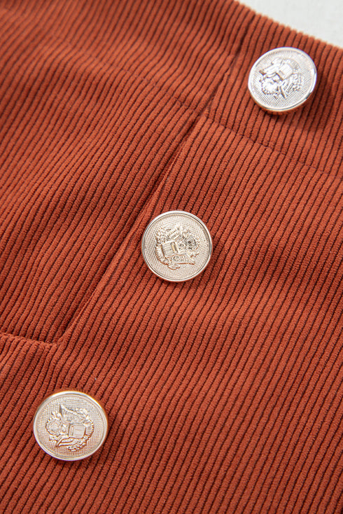 Western Style Button Decor Scalloped Edge Corduroy Shorts