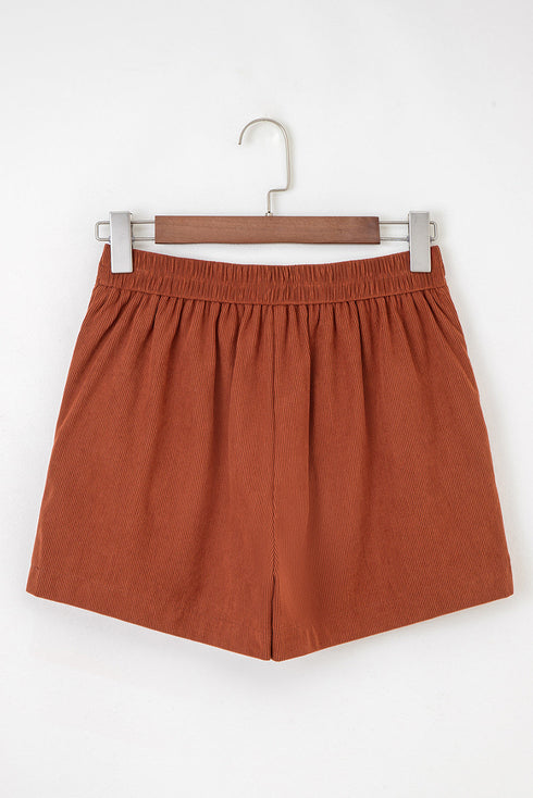 Western Style Button Decor Scalloped Edge Corduroy Shorts