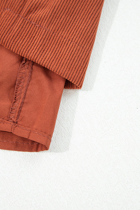 Western Style Button Decor Scalloped Edge Corduroy Shorts