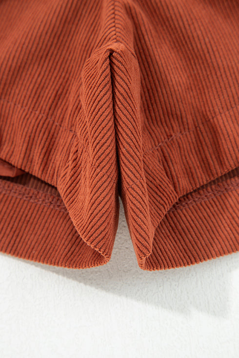 Western Style Button Decor Scalloped Edge Corduroy Shorts
