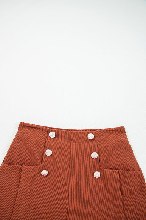 Western Style Button Decor Scalloped Edge Corduroy Shorts