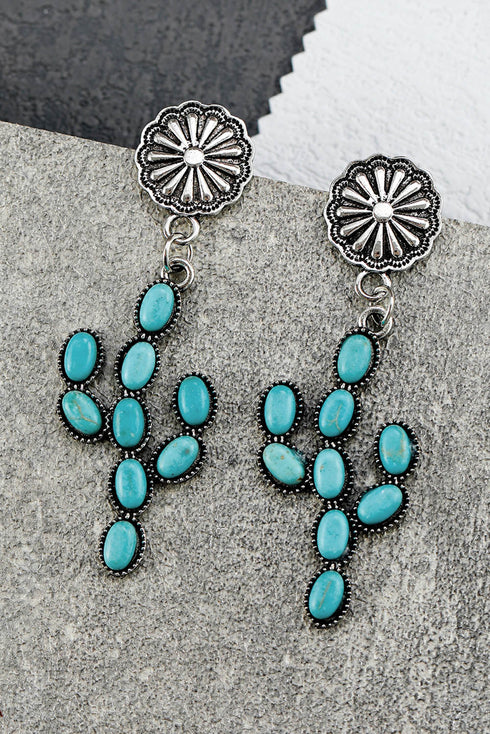 Western Style Cactus And Daisy Motif Alloy Earrings
