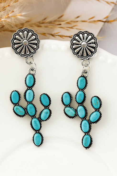 Western Style Cactus And Daisy Motif Alloy Earrings