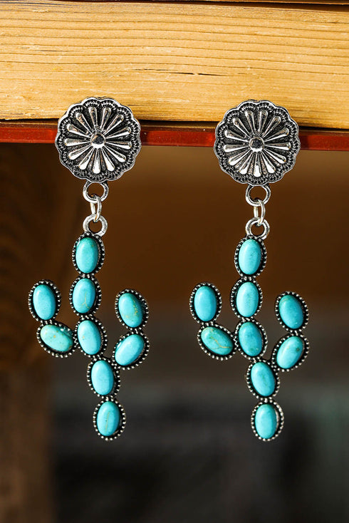 Western Style Cactus And Daisy Motif Alloy Earrings