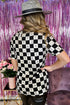 Western Style Checkerboard Print Relaxed Side Split T Shirt