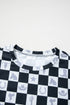 Western Style Checkerboard Print Relaxed Side Split T Shirt