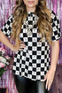Western Style Checkerboard Print Relaxed Side Split T Shirt