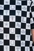 Western Style Checkerboard Print Relaxed Side Split T Shirt