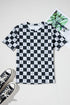 Western Style Checkerboard Print Relaxed Side Split T Shirt