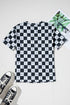 Western Style Checkerboard Print Relaxed Side Split T Shirt