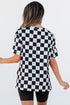 Western Style Checkerboard Print Relaxed Side Split T Shirt