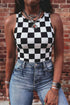 Western Style Checkerboard Printed Slim Tank Top