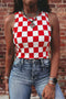 Western Style Checkerboard Printed Slim Tank Top