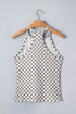 Western Style Checkered Print Textured Halter Tank Top