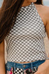 Western Style Checkered Print Textured Halter Tank Top