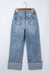 Western Style Cuffed Straight Loose Denim Jeans