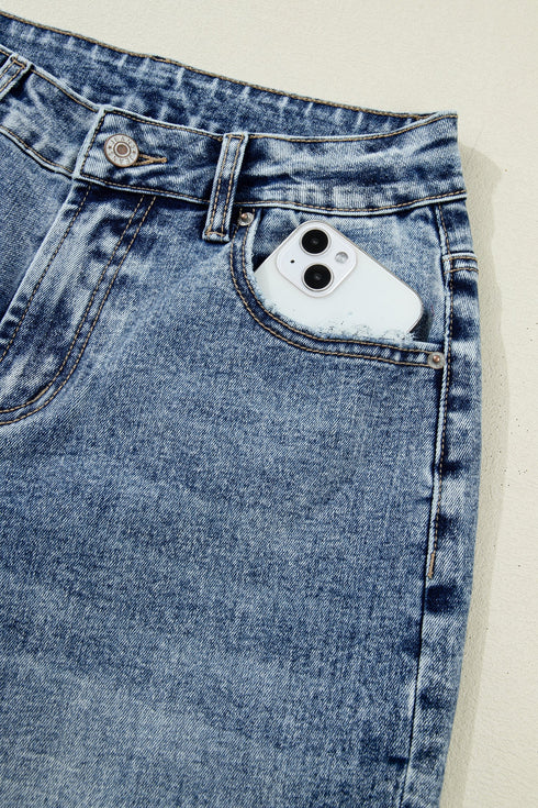 Western Style Cuffed Straight Loose Denim Jeans