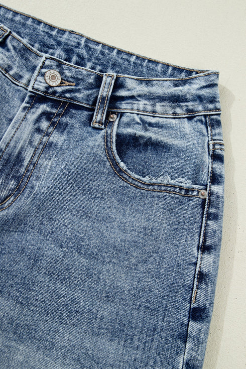 Western Style Cuffed Straight Loose Denim Jeans