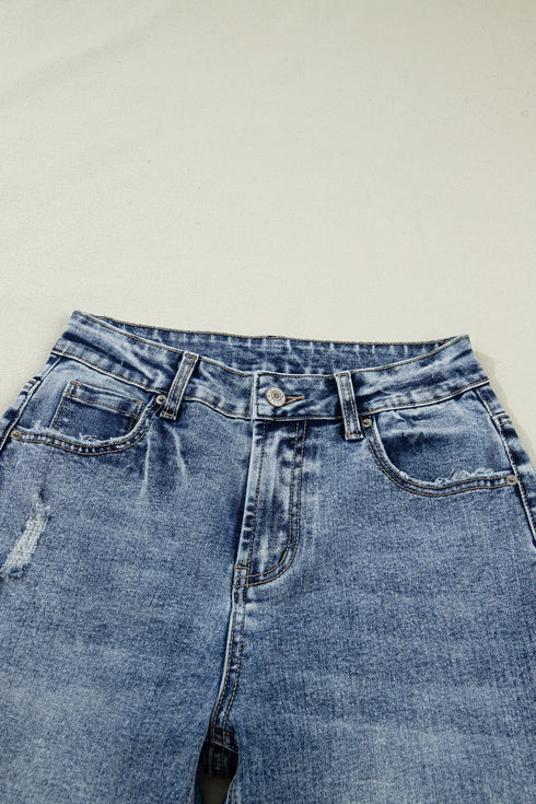 Western Style Cuffed Straight Loose Denim Jeans