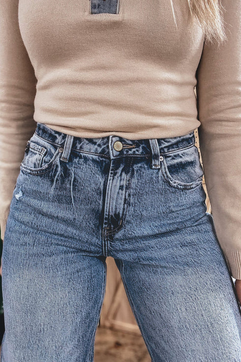 Western Style Cuffed Straight Loose Denim Jeans