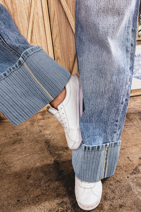 Western Style Cuffed Straight Loose Denim Jeans