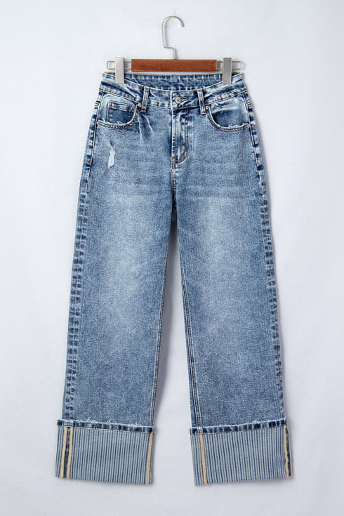 Western Style Cuffed Straight Loose Denim Jeans