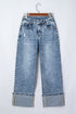 Western Style Cuffed Straight Loose Denim Jeans