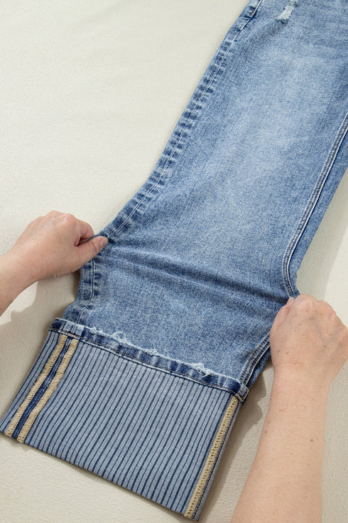 Western Style Cuffed Straight Loose Denim Jeans