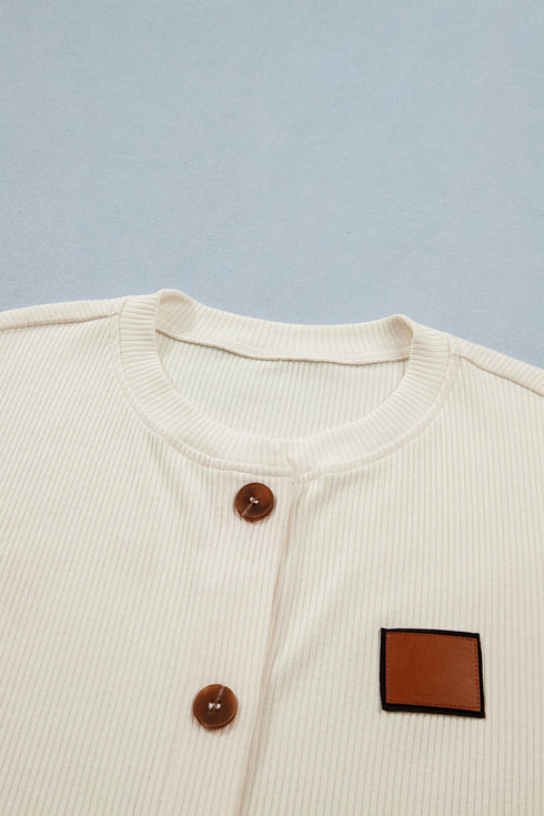 Western Style Denim Patchwork Short Sleeve Ribbed Shirt