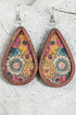 Western Style Floral Print Faux Leather Drop Earrings