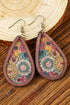 Western Style Floral Print Faux Leather Drop Earrings