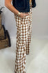 Western Style Gingham Plaid Elastic Waist Wide Leg Pants