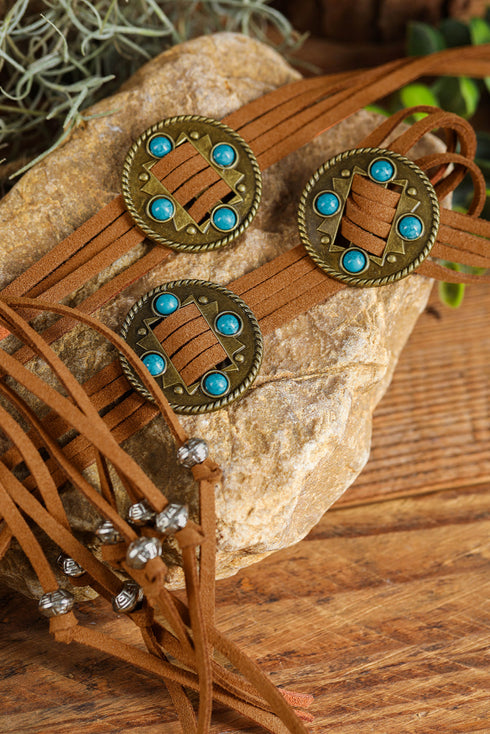 Western Style Layered Cord Stone Tassel Belt