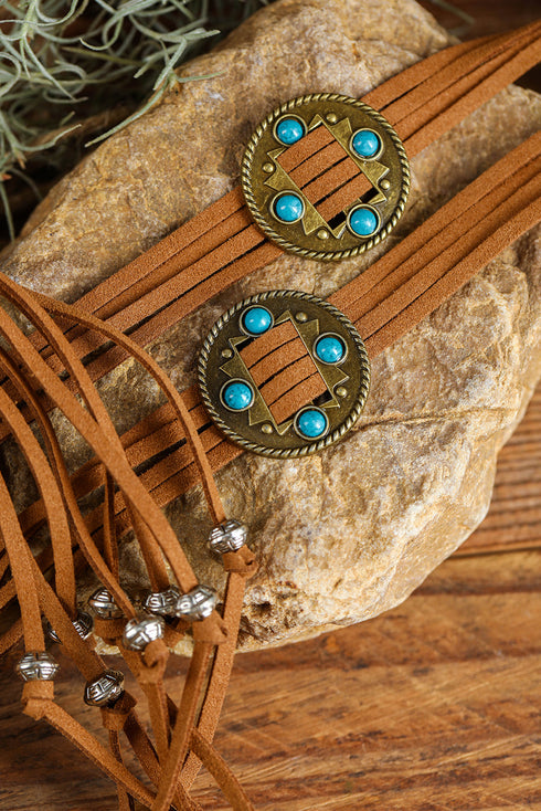 Western Style Layered Cord Stone Tassel Belt