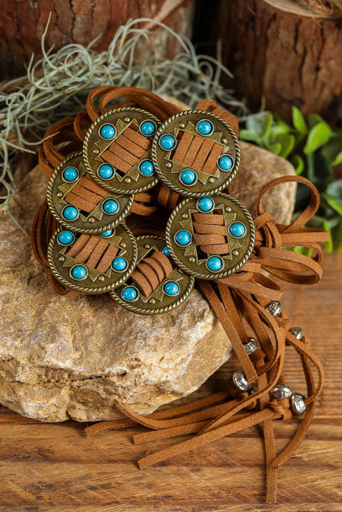 Western Style Layered Cord Stone Tassel Belt