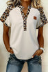 Western Style Leopard Patchwork Half Button Short Sleeve Top