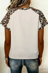 Western Style Leopard Patchwork Half Button Short Sleeve Top