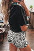 Western Style Leopard Print Button Overlap Denim Shorts
